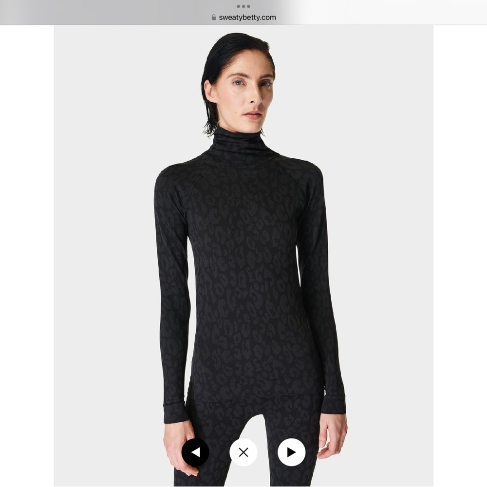 NWT Sweaty Betty High Neck Leopard Jacquard Base Layer Top